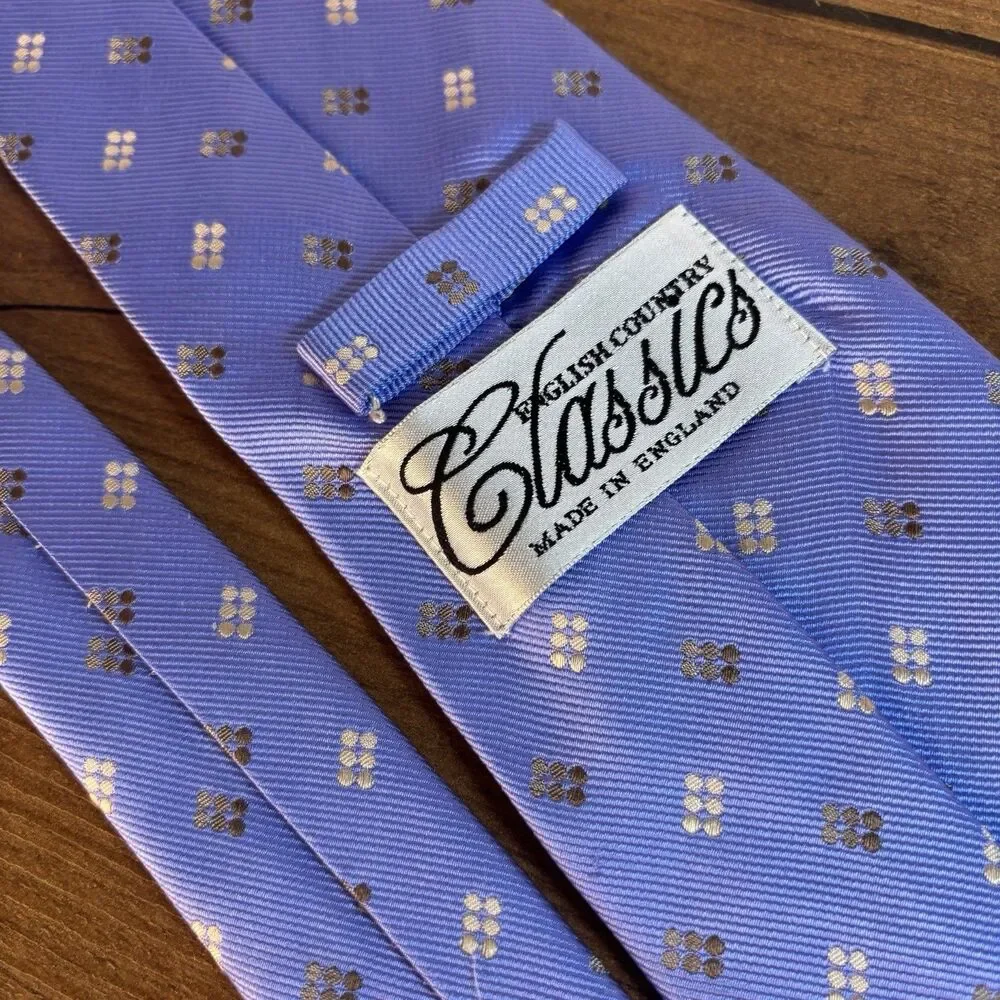 English Country Classics Silk Necktie Periwinkle Blue Geometric Dot Made England